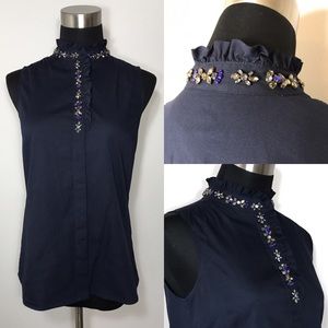 J. Crew Tilda Blouse Navy blue Rhinestone Shirt 2
